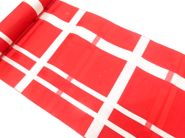 JAPANESE KIMONO / ANTIQUE BOLT FOR NAGOYA OBI / SILK / CHIKUZEN HAKATA / WOVEN GRID